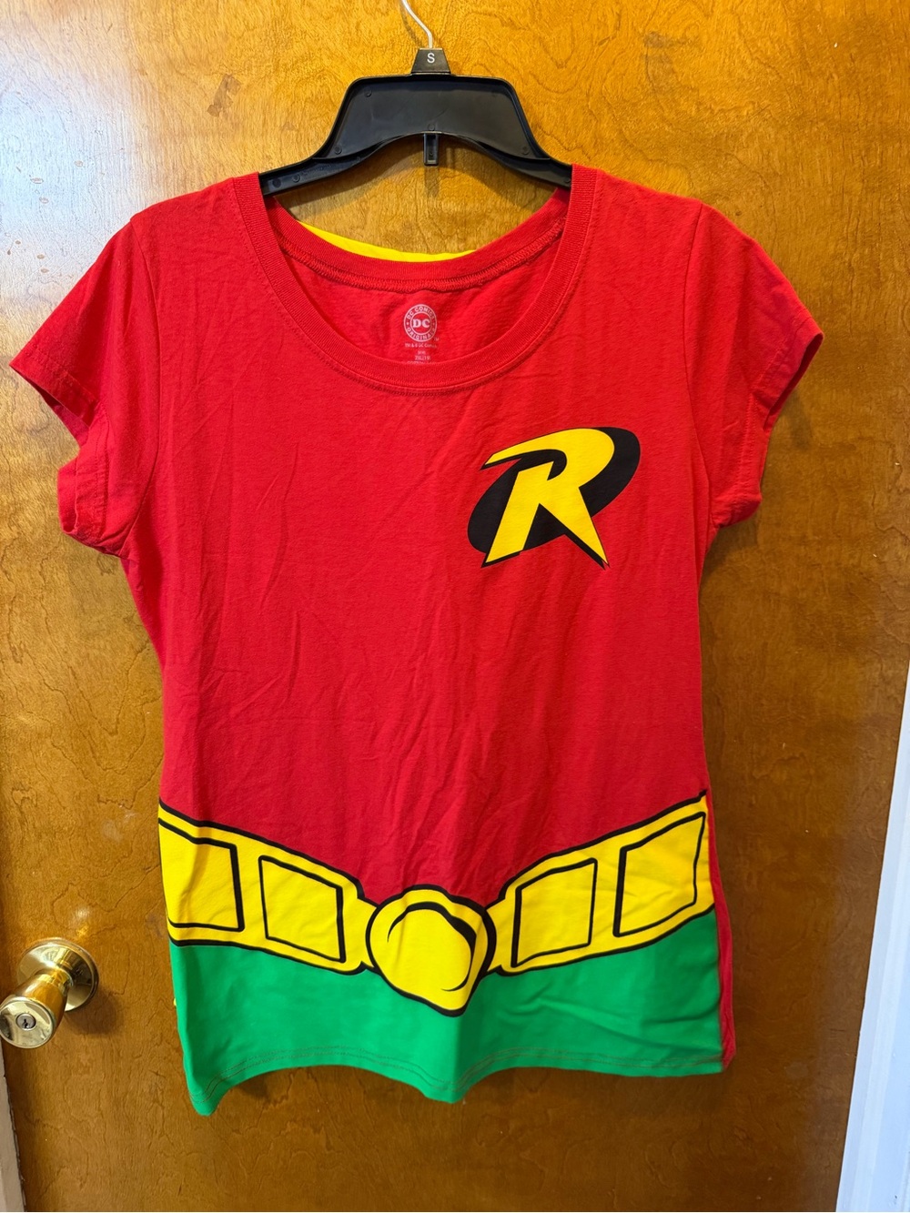 DC Comics Robin Costume T-Shirt Top w/ Cape Womens 2XL Red Yellow Green